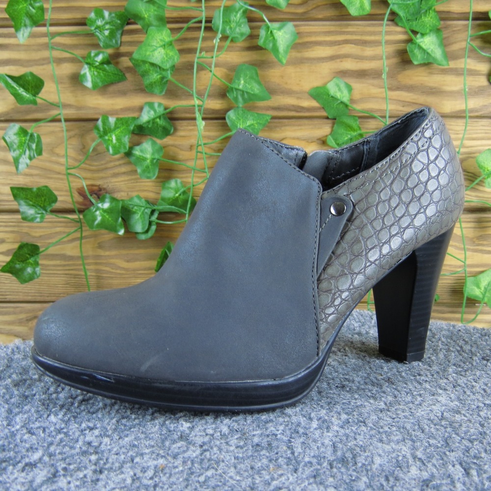 Rialto Phiona Women's Gray Faux Leather‎ Ankle Boots Zip Closure Heel 7